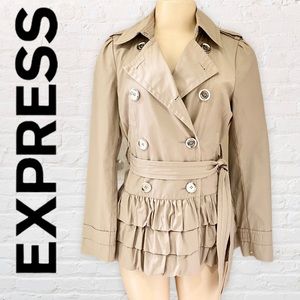 Express  Belted Ruffled Bottom Trench Coat